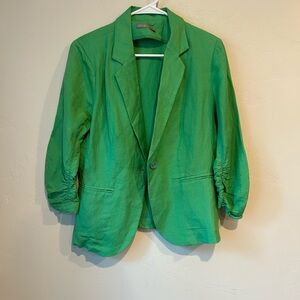 Olivia Moon Spring Green Linen Blend Ruched Sleeve Casual Blazer Size M